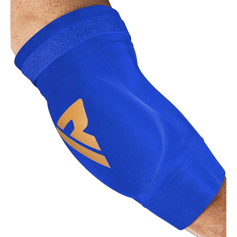 RDX polstrovaný chránič lakťov pre Muay Thai a MMA tréning, modro-zlatý
